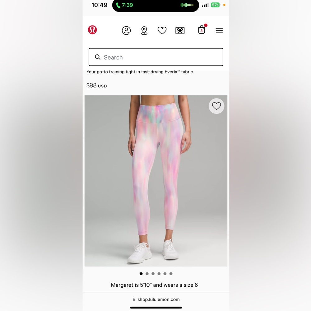 Lululemon rainbow tye dye wundertrain leggings size 10